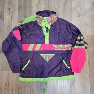 Retro Neon Adult Windbreaker Jacket Purple Pink Green XL